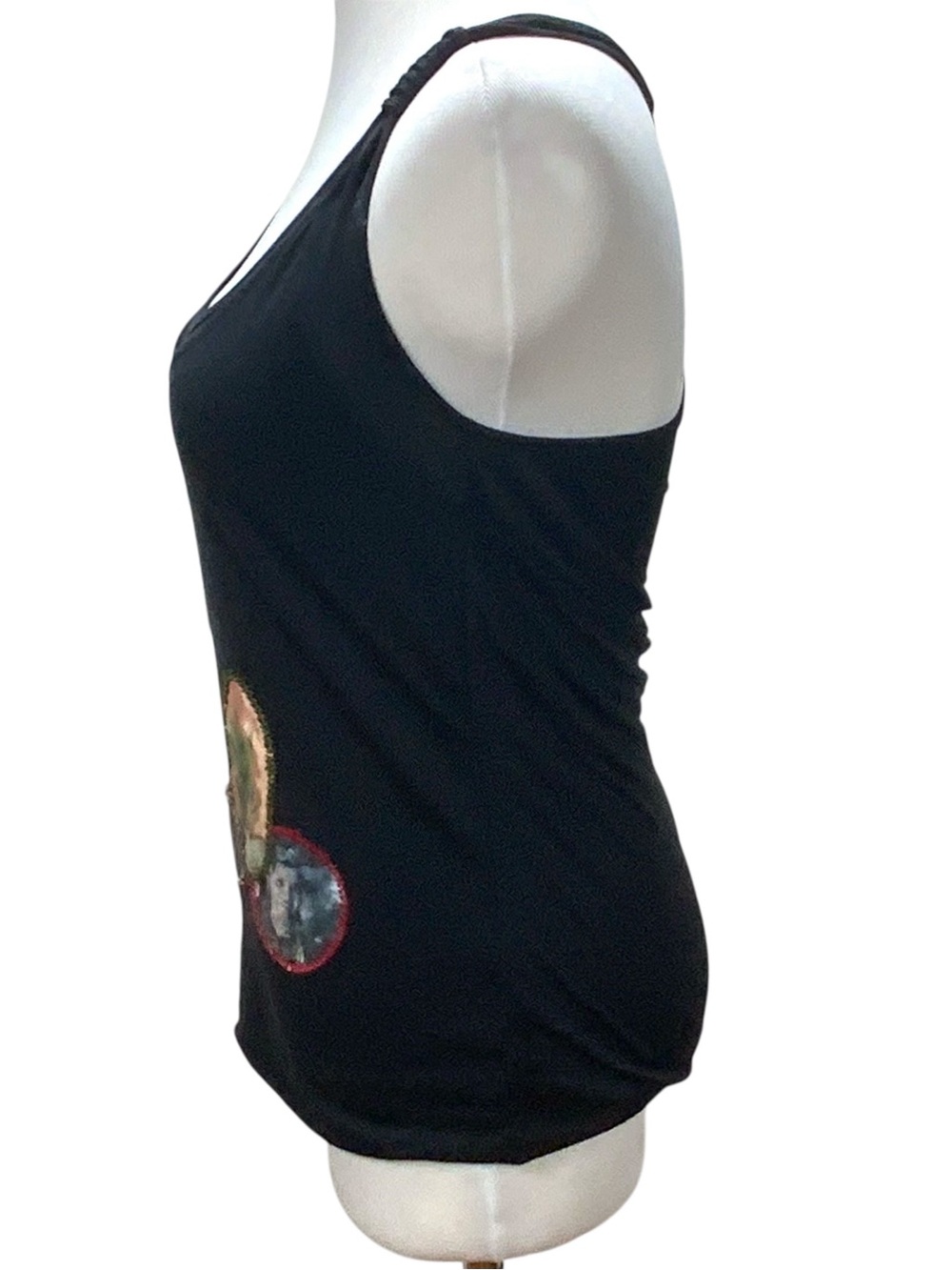 Vintage Marc Cain Silk Tank Top Black Racerback Embellished Art Appliqué Size N - Picture 7 of 9